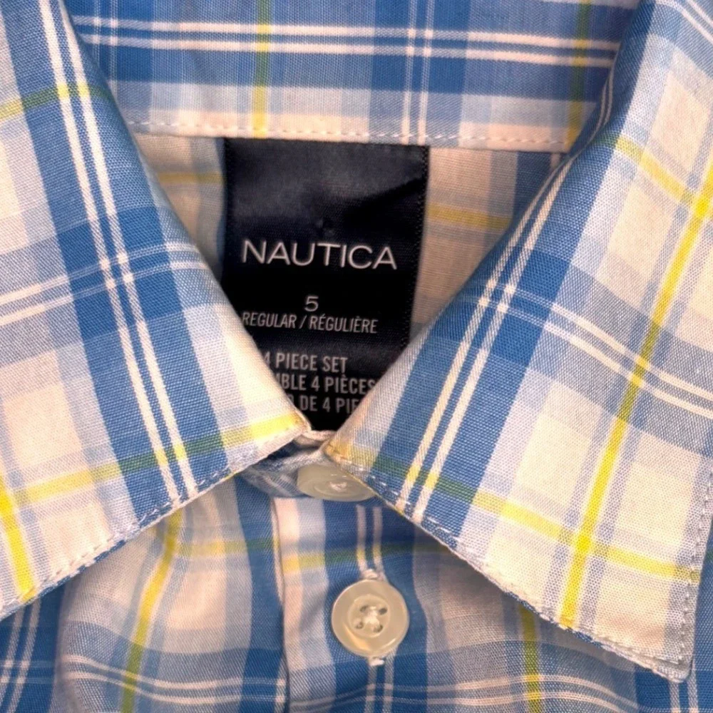 Nautica Levi's Boys 3 Piece Vest Plaid Shirt Jeans Set Size 5 Blue Excellent